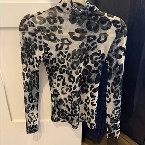 Reformation Black and Gray Leopard Long Sleeve sheer Top